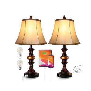 Touch Control Traditional Table Lamp Set of 2, Vintage Bedside Lamps with Dual U
